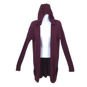 American Eagle Open Front Hoodie Cardigan Womens Size S Wine Pockets Cable Knit